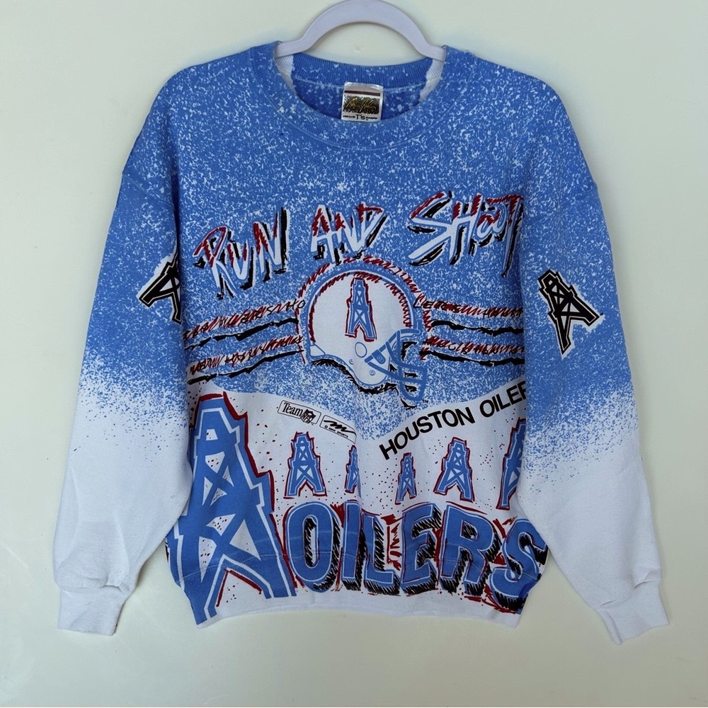 Vintage 90s Houston Oilers NFL Crew Neck Sweatshirt AOP Magic Johnson T’s Size L